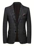 kkboxly Men's Semi-formal Thin Plaid Blazer, Chic Two Button Lapel Suit Jacket For Spring Fall
