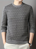 All Match Knitted Striped Sweater, Men's Casual Warm Mid Stretch Crew Neck Pullover Sweater For Men Fall Winter