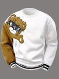 Men's Cartoon Bear Embroidery Crew Neck Sweatshirt, Loose Fit Sports Tops