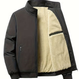 kkboxly  Warm Fleece Winter Jacket, Men's Casual Stand Collar Jacket Coat For Business