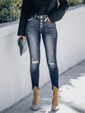 kkboxly  Ripped Light Wash Jeans, High-Rise Cropped & Ripped Raw Hem Skinny Jeans, Casual & Trendy Pants, Women's Clothing & Denim