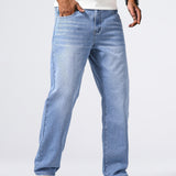 kkboxly  Loose Fit Straight Leg Jeans, Men's Casual Street Style Distressed Denim Pants For All Seasons