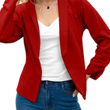 kkboxly  Elegant Solid Long Sleeve Blazer, Open Front Lapel Blazer, Elegant & Stylish Tops For Office & Work, Women's Clothing