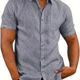 kkboxly  Classic Solid Color Men's Casual Short Sleeve Shirt, Men's Shirt For Summer Vacation Resort