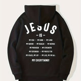 kkboxly  Men's Jesus Is My Everything Print Hoodie With Assorted Colors, Casual Slightly Stretch Drawstring Long Sleeves Hooded Sweatshirt, Men's Clothing