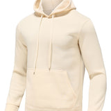 kkboxly  Men's Solid Color, Pocket Drawstring, Thermal Hoodie