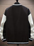 kkboxly  Letter Print Color Block Varsity Jackets, Men's Casual Baseball Collar Jacket Coat For Spring Fall