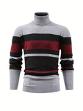 kkboxly Fashionable Men's Casual Long Sleeve Striped Turtleneck Sweater,Suitable For Outdoor Sports,For Autumn And Winter,Can Be Paired With Hip-hop Necklace,As Gifts