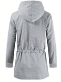 kkboxly  Plus Size Men's Casual Hooded Jacket, Solid Color Lengthened Cardigan Long Sleeved Loose Drawstring Coat