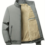 kkboxly  Warm Fleece Winter Jacket, Men's Casual Stand Collar Jacket Coat For Business