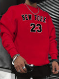 kkboxly  NEW YORK 23 Print Fashionable Men's Casual Long Sleeve Crew Neck Pullover Sweatshirt,Suitable For Outdoor Sports,For Autumn Spring,Can Be Paired With Hip-hop Necklace,As Gifts