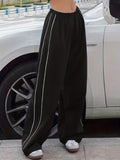 kkboxly  Striped Wide Leg Pants, Y2K Solid Long Length High Waist Pants, Women's Clothing