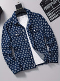 kkboxly  Trendy Printed Denim Jacket, Men's Casual Street Style Chest Pocket Jacket