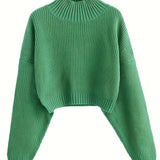 kkboxly  Long Sleeve Drop Shoulder Sweater, Loose Solid Casual Sweater, Women's Clothing