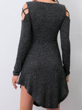 kkboxly  Cold Shoulder Drawstring Dress, Casual V Neck Long Sleeve Mini Dress, Women's Clothing