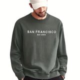 kkboxly  San Francisco Print Sweatshirt, Men's Casual Graphic Design Slightly Stretch Crew Neck Pullover Sweatshirt For Autumn Winter