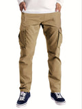 kkboxly  Men's Stylish Solid Cargo Jogger With Pockets, Causal Breathable Drawstring Men's Bottom Clothing For City Walk Street Hanging Outdoor Activities