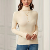 kkboxly  Women's Sweater Turtleneck Solid Ribbed Long Sleeve Slim Pullover Knit Tops