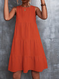 kkboxly  Round Neck Loose Big Swing Splicing Cake Dress, Casual Solid Color Sleeveless Waist Summer Dresses, Women's Clothing