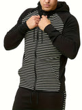 kkboxly  Stripe Pattern, Men's Zipper Hooded Jacket, Casual Comfy Loose Long Sleeve Hoodie, Men's Clothing