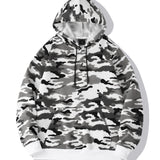 kkboxly  Men's Camo Loose Pullover Hooded Fleece Sweatshirt For Autumn And Winter
