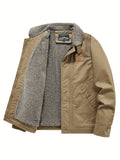 Men's Warm Thick Coat, Casual Cotton Lapel Jacket For Fall Winter