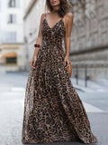 kkboxly  Leopard Print Spaghetti Dress, Sexy V Neck Backless Cami Dress, Women's Clothing