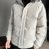 kkboxly Classic Design Warm Hooded Jacket, Men's Casual Solid Color Zip Up Cotton Padded Jacket For Fall Winter Outdoor