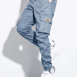 kkboxly  Men's Stylish Casual Multi-Pocket Black Cargo Pants