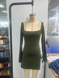 kkboxly  Squared Neck Split Dress, Club Wear Solid Bodycon Mini Dress, Women's Clothing