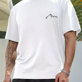 kkboxly  Mountain Pattern T-shirt, Men's Casual Street Style Stretch Round Neck Tee Shirt For Summer