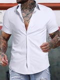 kkboxly  Men's Casual Classic Lapel Button Up Shirts, Solid Color Comfy All-match Top Summer Clothes