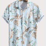 kkboxly  Tropical Leaf Retro Hawaiian Shirt, Men's Casual Button Up Short Sleeve Shirt For Summer Vacation Resort