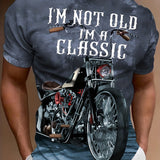 kkboxly  Motorcycle & Slogan 3D Digital Pattern Print Men's Graphic T-shirts, Causal Comfy Tees, Short Sleeve Pullover Tops, Men's Summer Outdoor Clothing