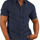 kkboxly  Classic Solid Color Men's Casual Short Sleeve Shirt, Men's Shirt For Summer Vacation Resort