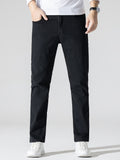 Men's High Stretch Jeans For Business, Slim Fit Denim Pants With Pockets For Spring Fall