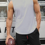 kkboxly  Solid Color Casual Slightly Stretch Round Neck Tank Top, Men's Tank Top For Summer Outdoor Gym Workout