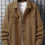 kkboxly  kkboxly  Plus Size Men's Solid Jacket With Pockets, Spring/autumn Button Up Jacket For Males, Men's Clothing