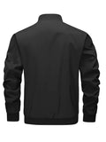 kkboxly  Classic Design Stylish Bomber Jacket, Men's Casual Solid Color Letterman Collar Zip Up Jacket For Spring Fall Outdoor