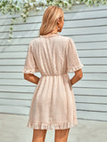 kkboxly  Swiss Dot Surplice Neck Dress, Casual Ruffle Trim Short Sleeve Dress, Women's Clothing