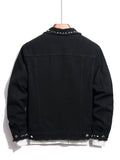 kkboxly  Men's Denim Jacket With Decoration, Casual Street Style Jacket
