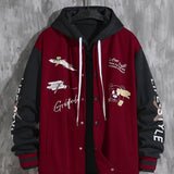 kkboxly Letter Print Varsity Jacket, Men's Casual Baseball Jacket Coat Regular Fit College Hipster Windbreaker For Spring Autumn