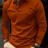 kkboxly Solid Men's Casual Comfy Long Sleeve Lapel Shirt With Chest Pocket For Everyday Wear In Spring And Autumn
