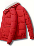 kkboxly  Fashionable Men's Stand Collar Zipper Snap Button Solid Fleece Winter Jacket,Suitable For Winter,Street Outdoor,Comfortable,Warm And Versatile