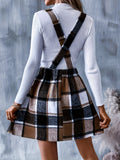 kkboxly  Plaid Print Overall Dress, Casual Criss Cross A Line Dress, Women's Clothing