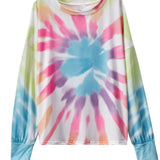 kkboxly  Tie Dye Long Sleeved T-shirts, Comfort Loose Crew Neck Active Comfort Sweatshirt, Women's Clothing