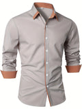 kkboxly  Men's Casual Trim Contrast Button Long Sleeve Shirt
