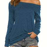 kkboxly  Solid Cold Shoulder T-shirt, Casual Long Sleeve T-Shirt For Spring & Fall, Women's Clothing