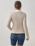 kkboxly  Slim Rib Knit Sweater, Casual V Neck Long Sleeve Sweater, Women's Clothing