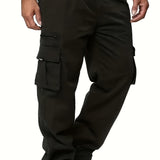 kkboxly  Men's Multi Pocket Loose Fit Straight Leg Casual Trousers